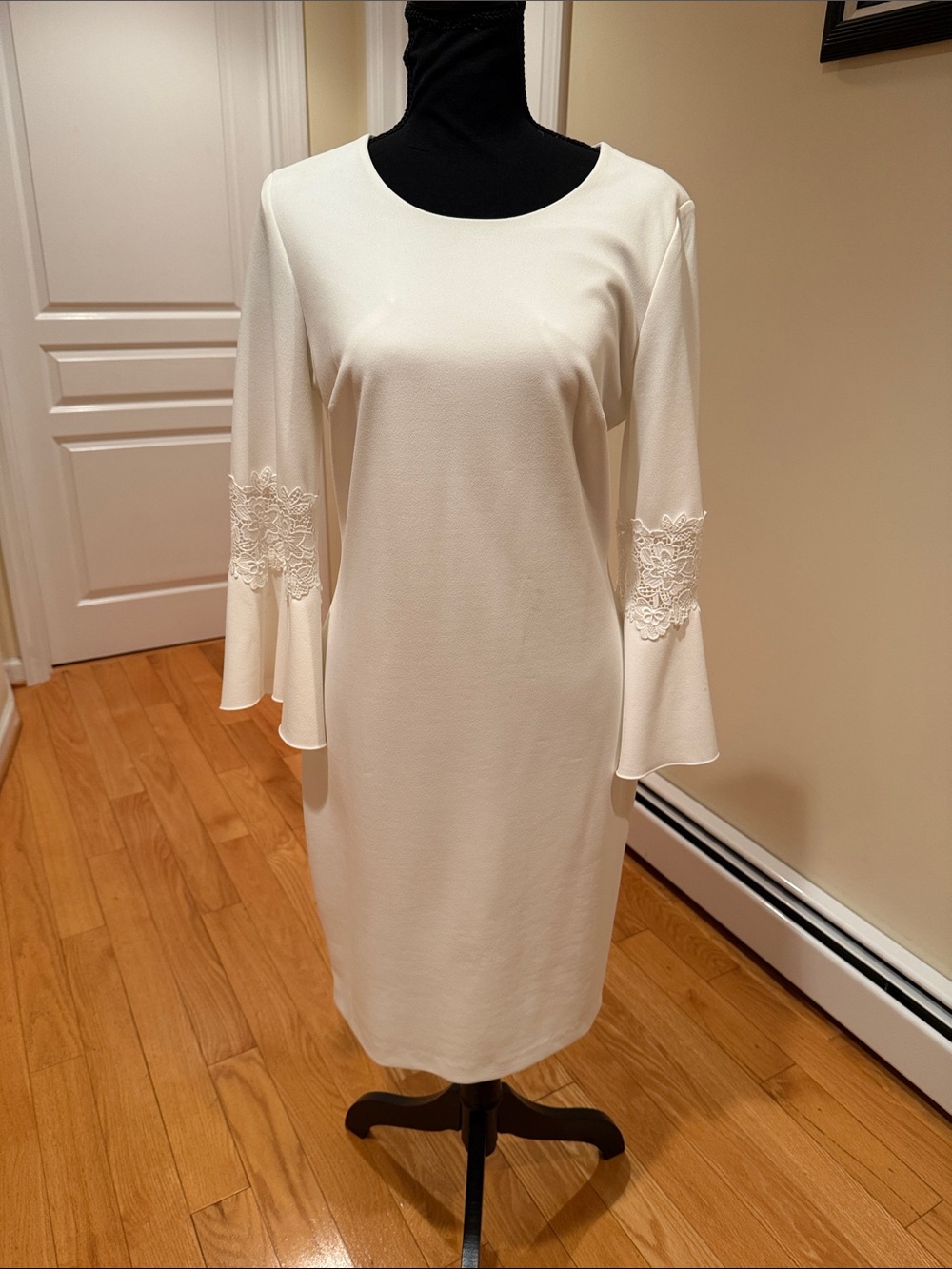 Tommy Hilfiger Ivory Midi Shift Dress with Lace Bell Sleeves